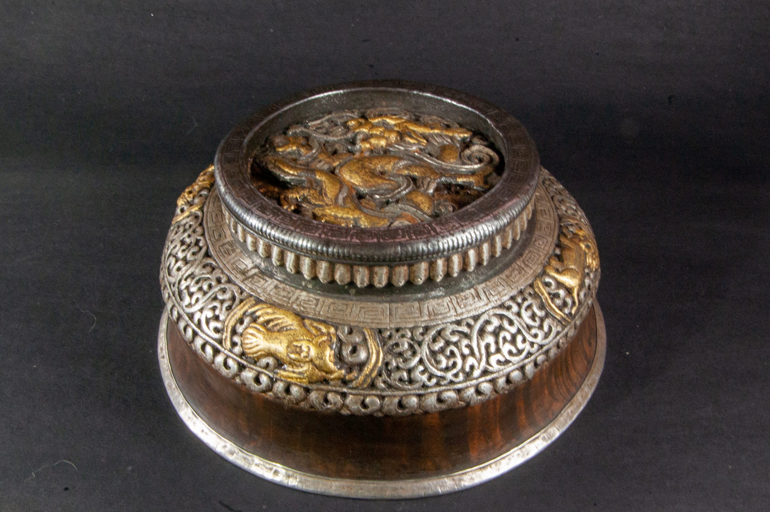 Antique Tibetan Silver-Mounted Wooden Tea Cup